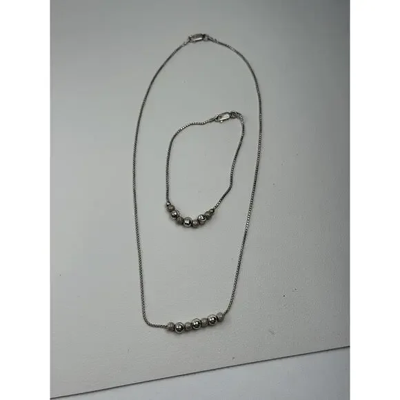 Ball Bead Centers Sterling Silver Box Chain Necklace 15-7/8 & Bracelet 7" Italy - Picture 16 of 16